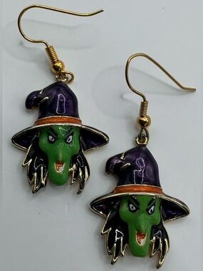 VINTAGE STEINMARK SFJ ENAMELED WITCH FACE EARRINGS
